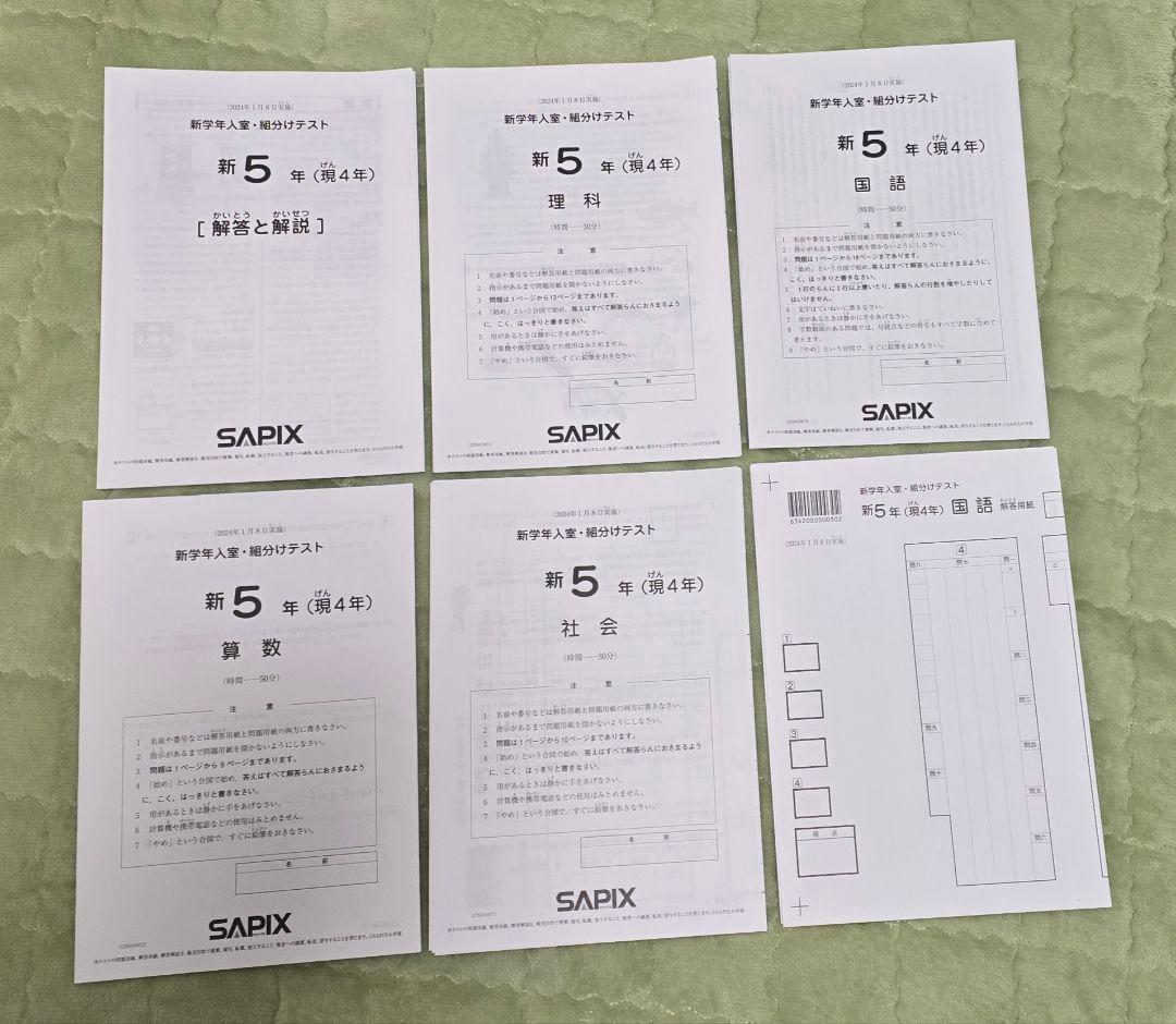 未使用 サピックス 新5年（現4年）新学年入室・組分けテスト 【平均点データ付】