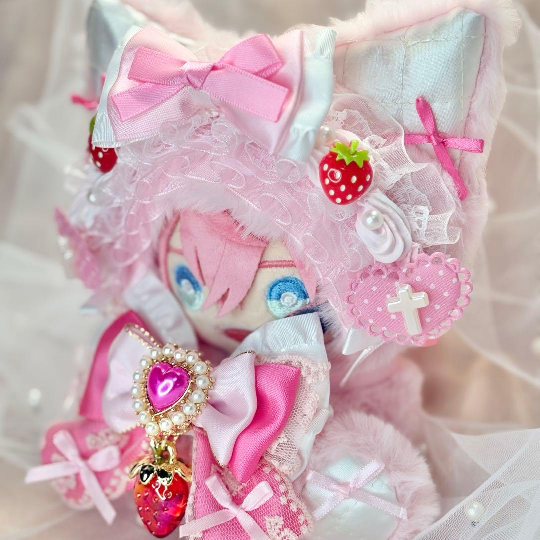 おすわりぬい服　15-16cm ピンク　ネコ耳　ぬい服