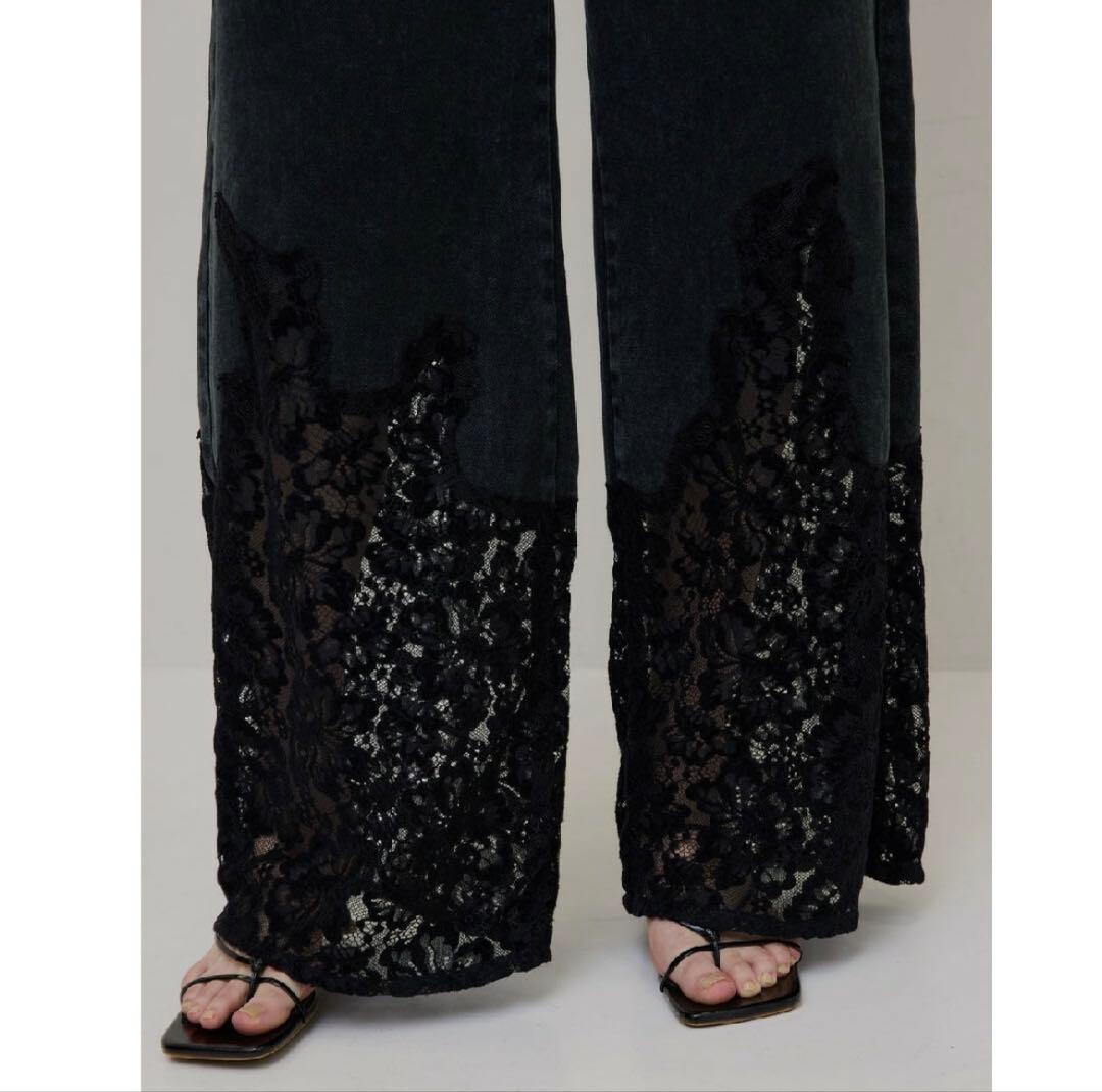 アメリ　25ss LACE DOCKING FADE DENIM PANTS