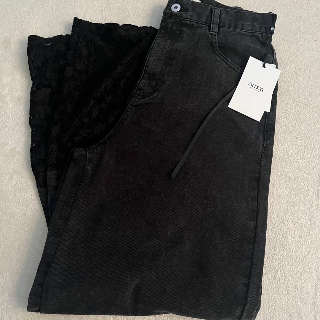 アメリ　25ss LACE DOCKING FADE DENIM PANTS