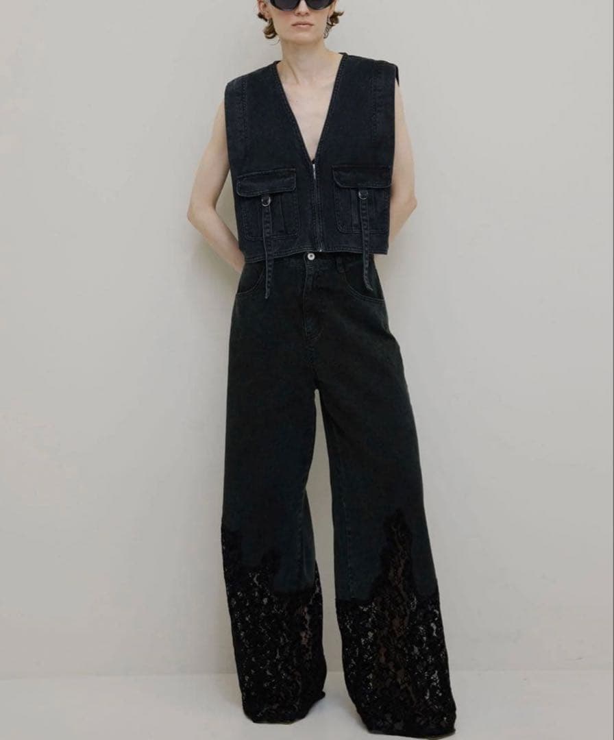 アメリ　25ss LACE DOCKING FADE DENIM PANTS