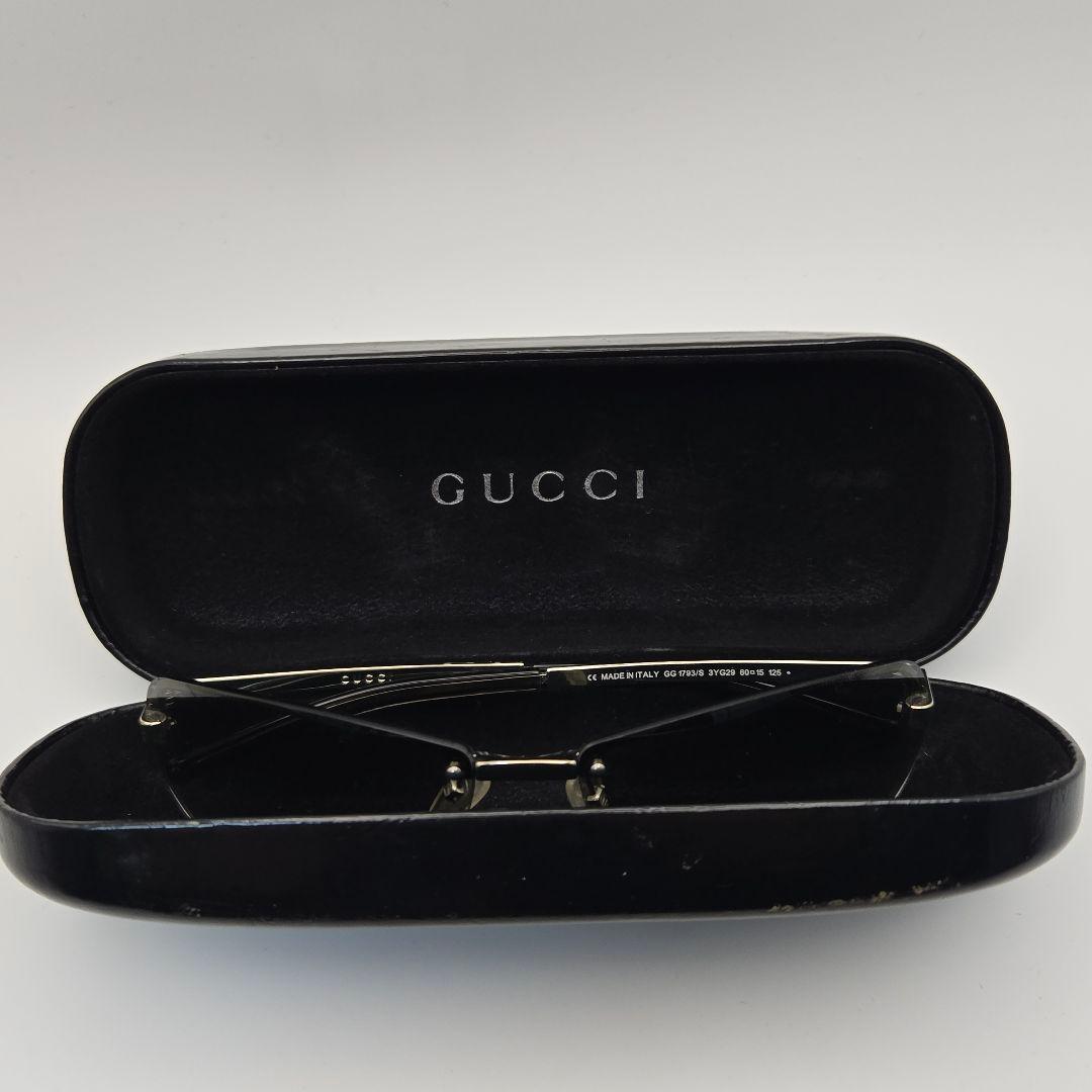 【美品】グッチ サングラス シルバー メタル ハーフリム ケース付 GG1793