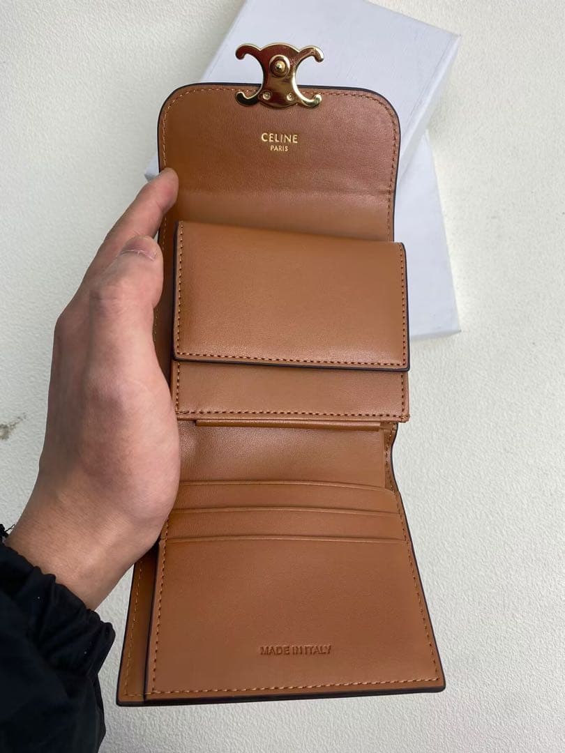 CELINE三つ折り財布 ベージュとブラウン キャンバス