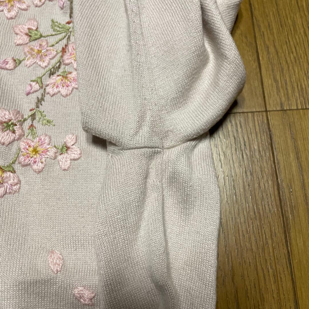 ケイタマルヤマ 桜刺繍カーディガン 淡いピンク