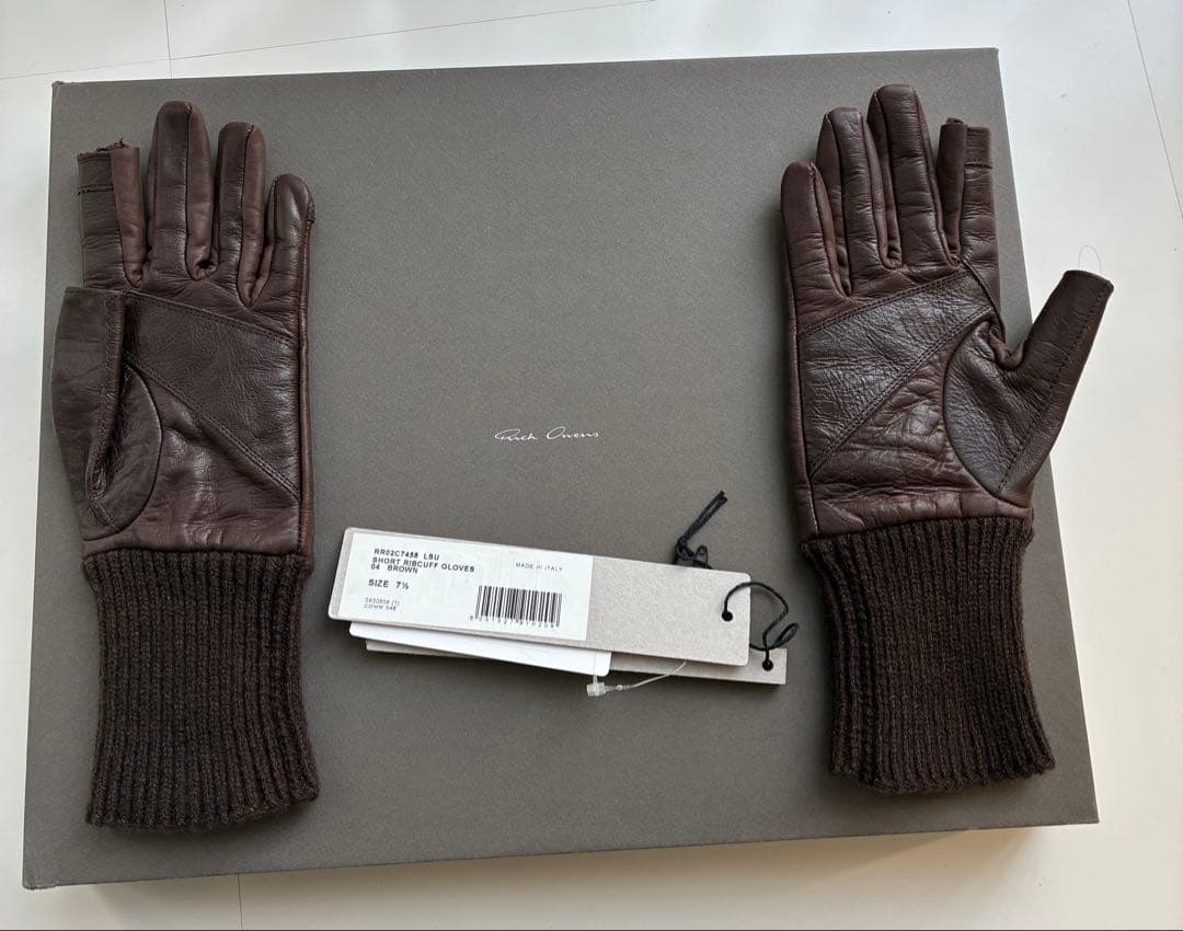 新品　Rick Owensブラウンレザー手袋 Mサイズ