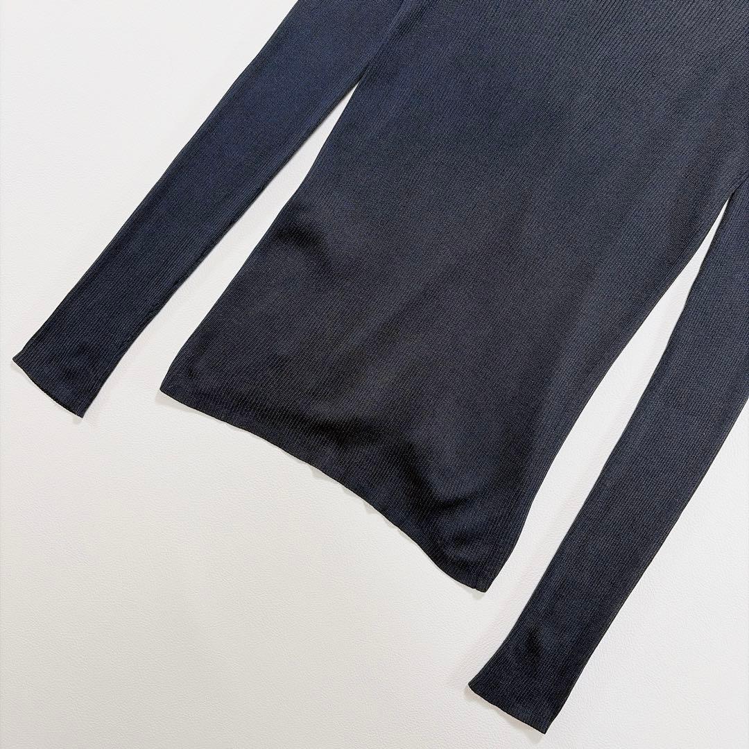 UNITED ARROWS シルク100％ リブVネック カーディガン ネイビー