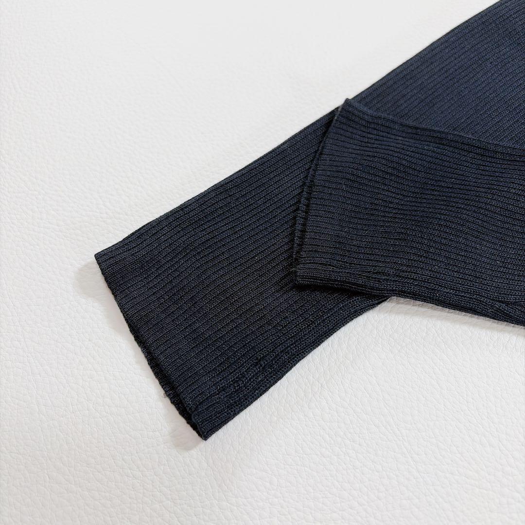 UNITED ARROWS シルク100％ リブVネック カーディガン ネイビー