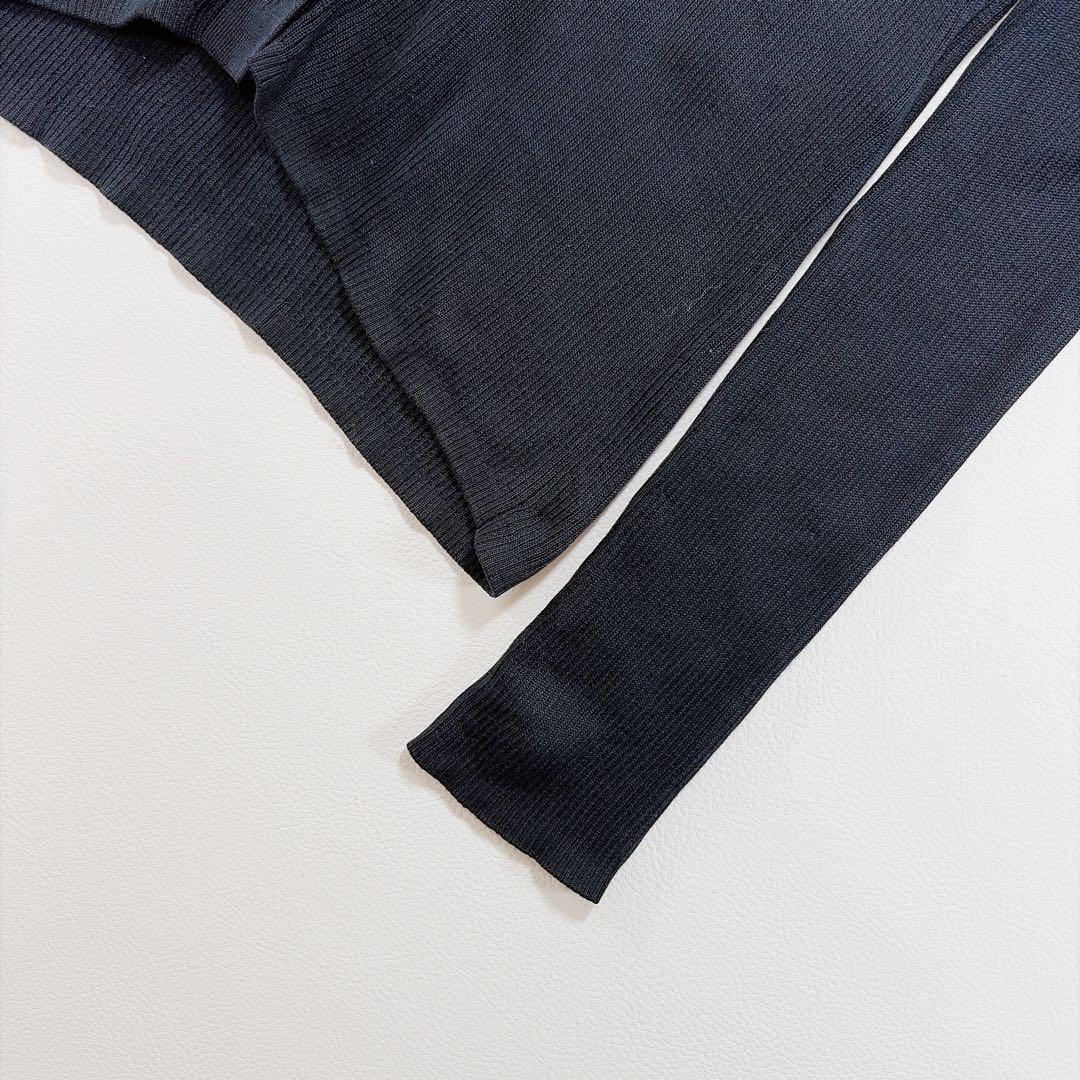 UNITED ARROWS シルク100％ リブVネック カーディガン ネイビー