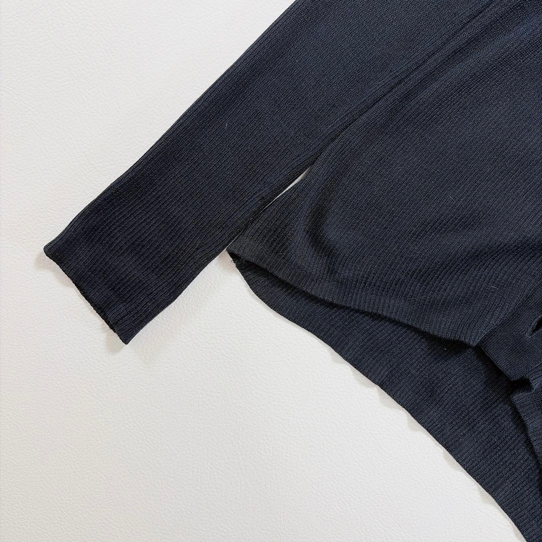 UNITED ARROWS シルク100％ リブVネック カーディガン ネイビー