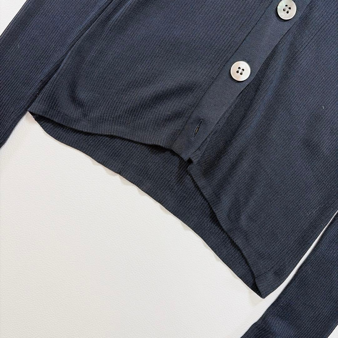 UNITED ARROWS シルク100％ リブVネック カーディガン ネイビー