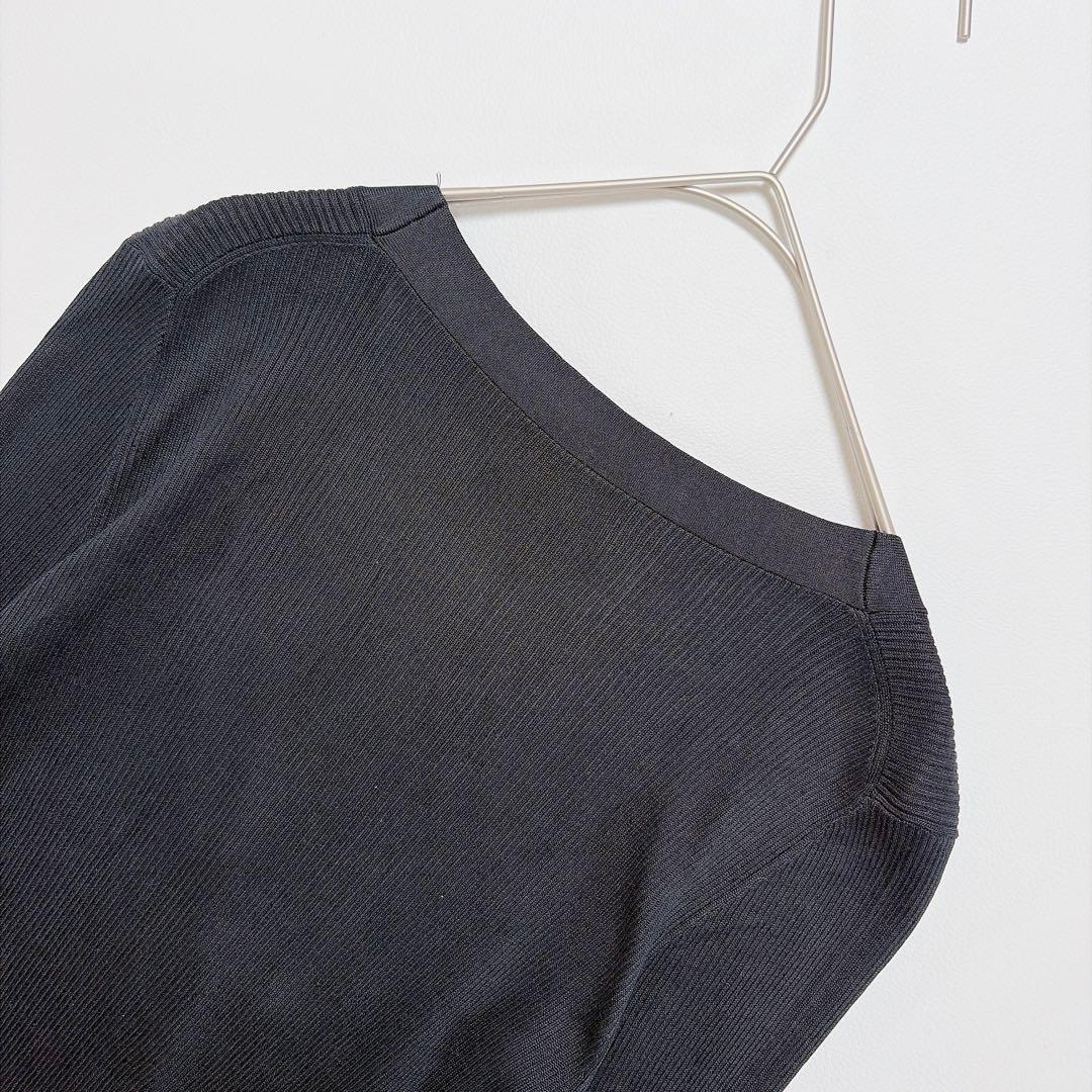 UNITED ARROWS シルク100％ リブVネック カーディガン ネイビー