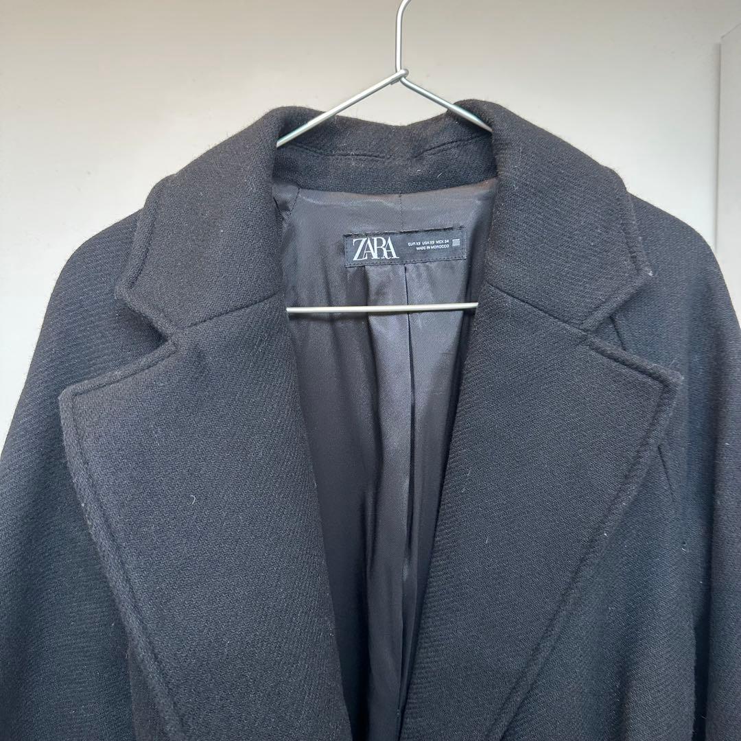 ZARA ウール ロングベルトコート XS ブラック