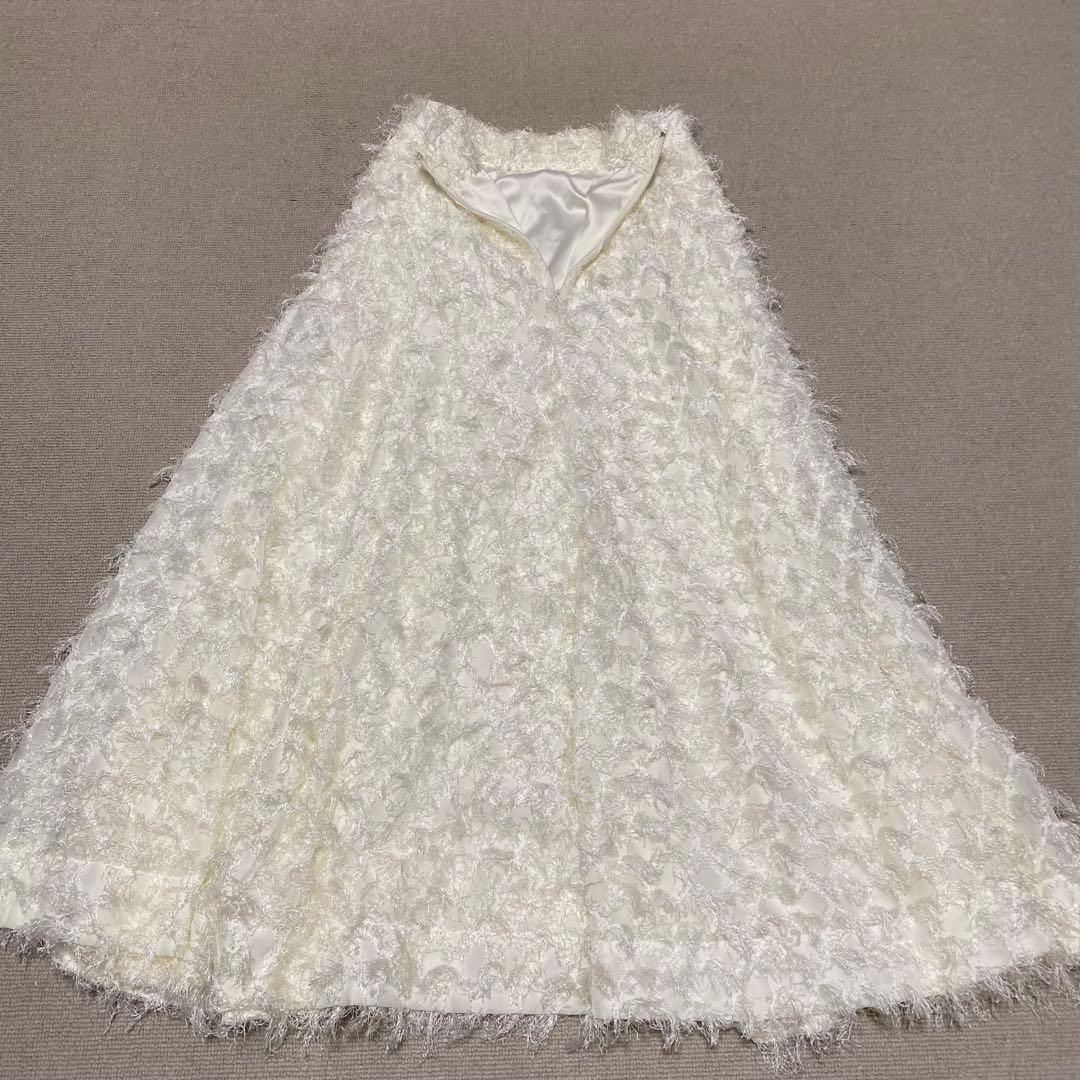 超美品❣️snidel ジャガードフレアスカート ロング マキシ シャギー 白 M