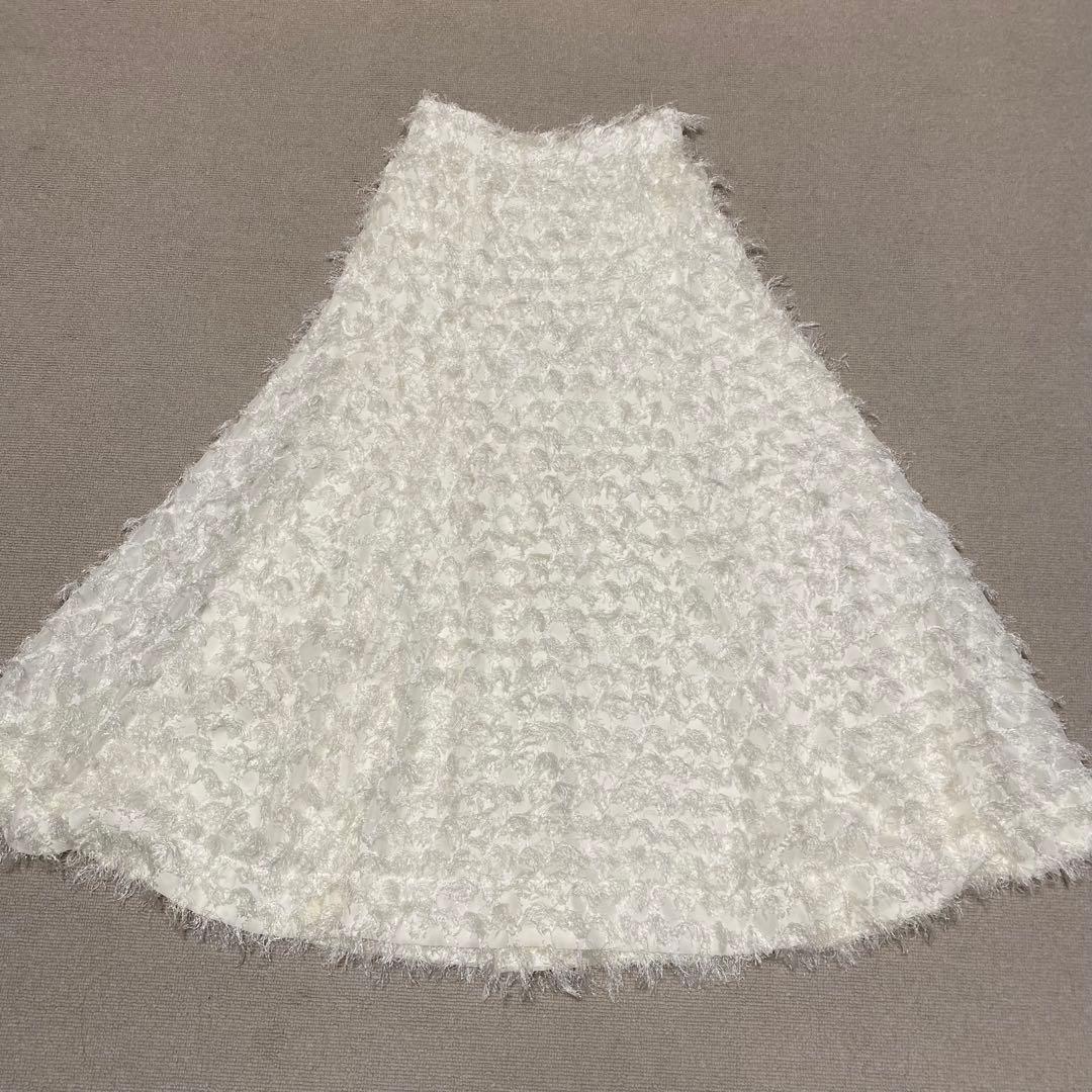 超美品❣️snidel ジャガードフレアスカート ロング マキシ シャギー 白 M