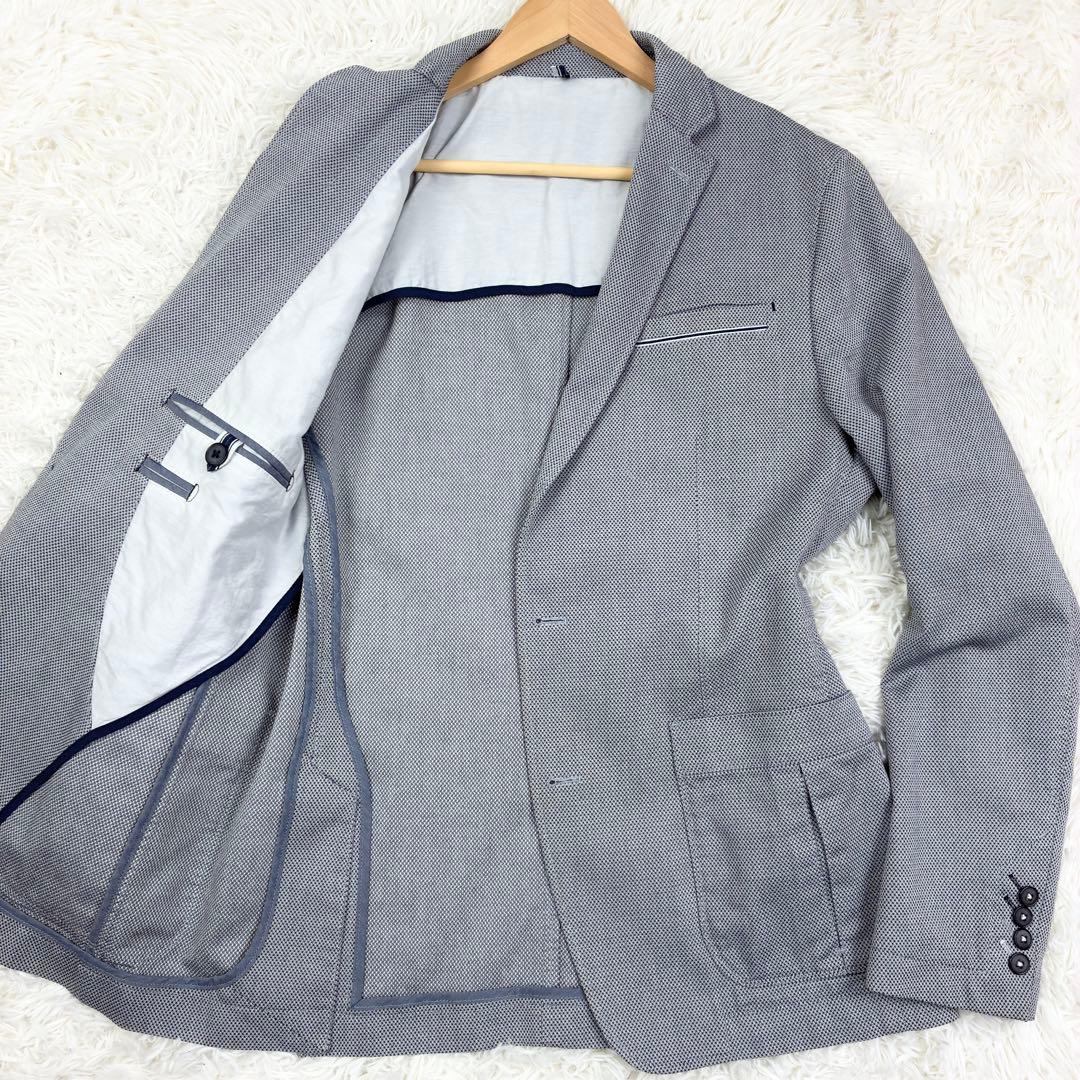美品　ヒューゴボス　バーズアイ　アンコンジャケット　ストレッチ　XL　春色