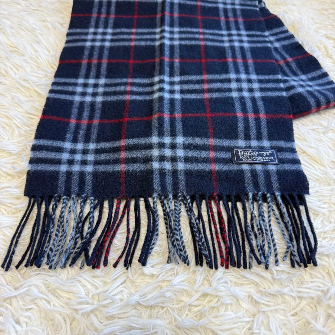 【バーバリーズ】極美品 マフラー ノバチェック ネイビー ラムウール100%