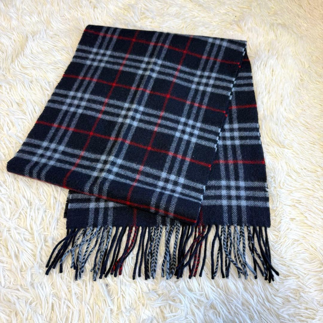 【バーバリーズ】極美品 マフラー ノバチェック ネイビー ラムウール100%