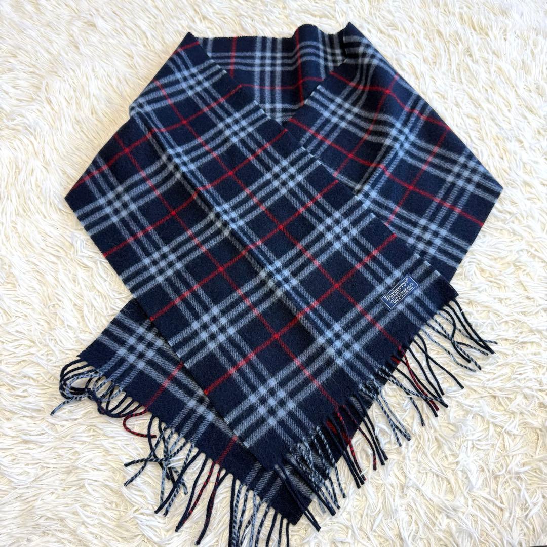 【バーバリーズ】極美品 マフラー ノバチェック ネイビー ラムウール100%