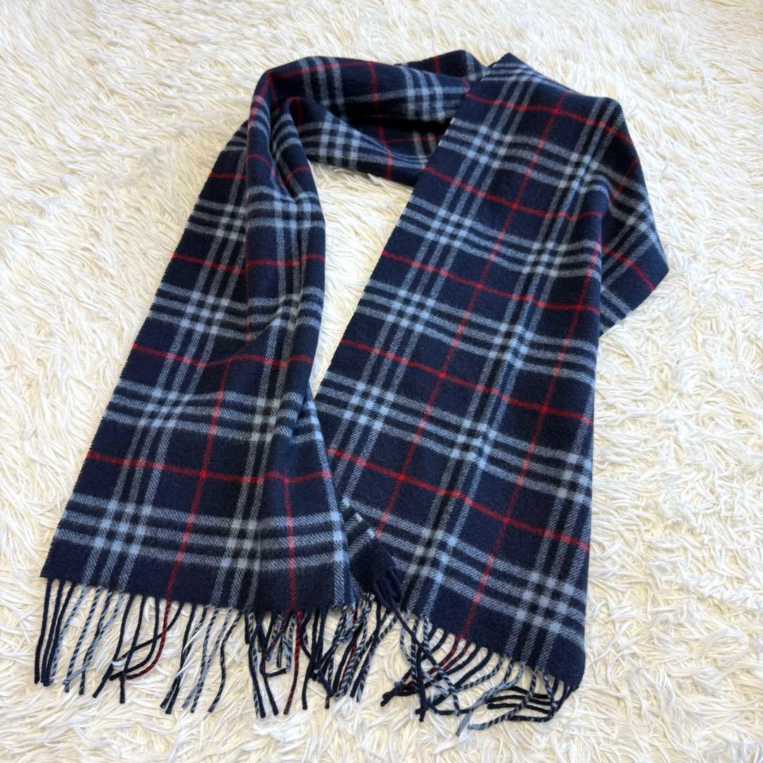 【バーバリーズ】極美品 マフラー ノバチェック ネイビー ラムウール100%