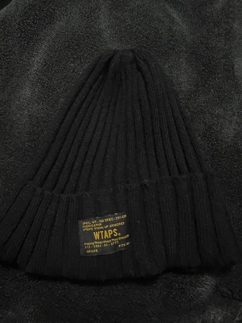 WTAPS ブラックニット帽 リブ編み