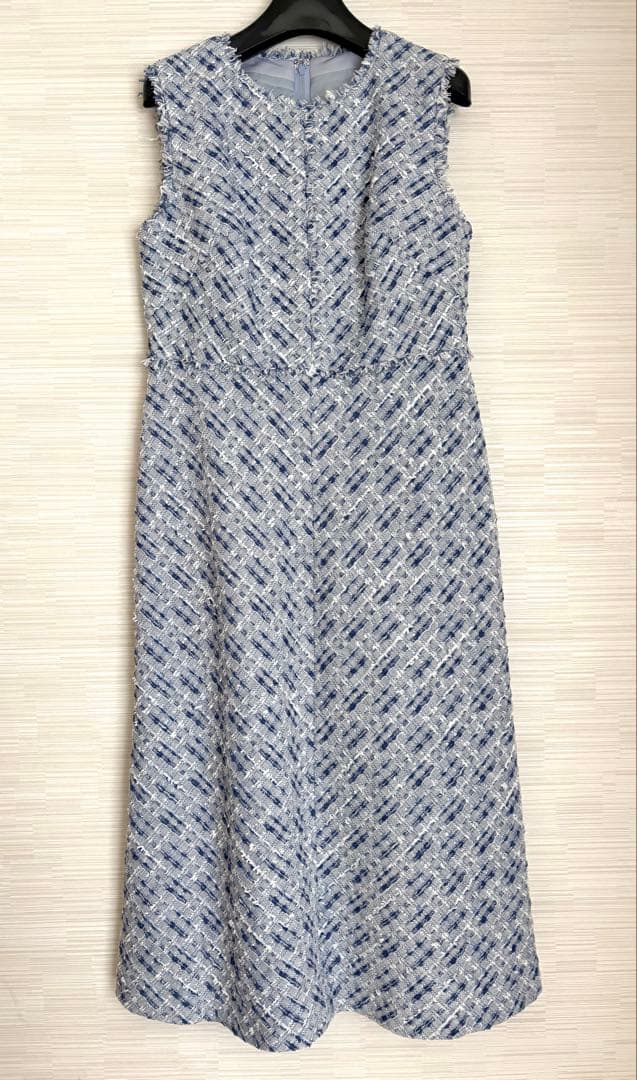 試着のみ美品25年アナイ現行品7.1万円ミックスツイードフレアワンピースSブルー