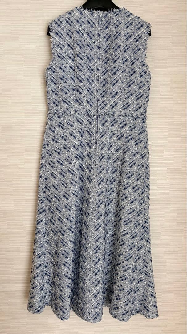 試着のみ美品25年アナイ現行品7.1万円ミックスツイードフレアワンピースSブルー