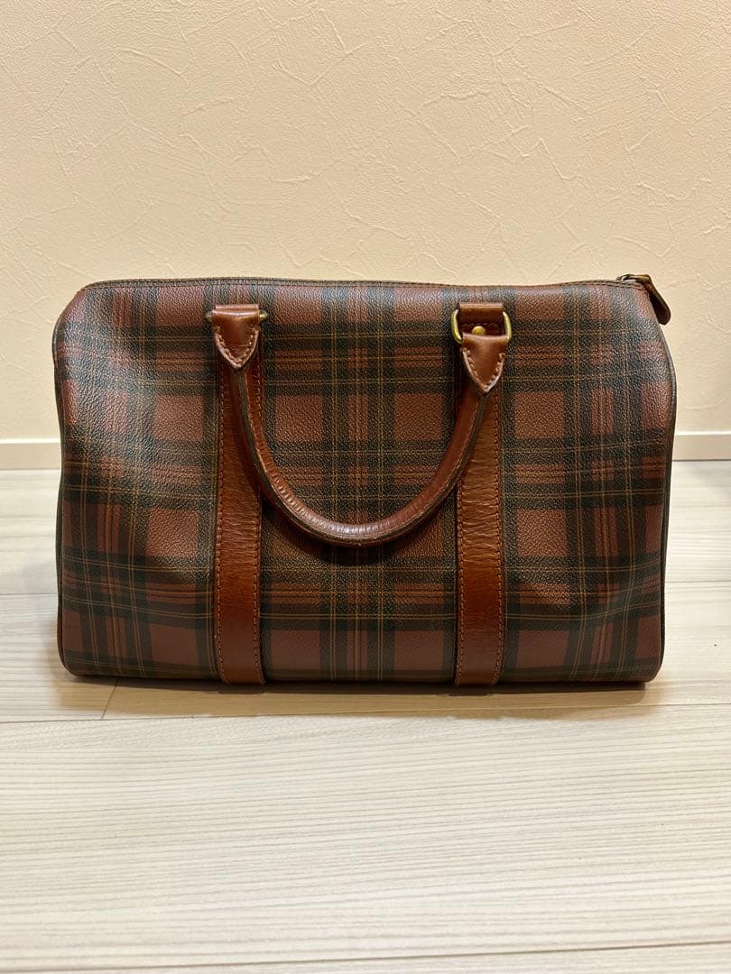 美品 ポロラルフローレン ミニボストン バッグ ブラウン チェック柄
