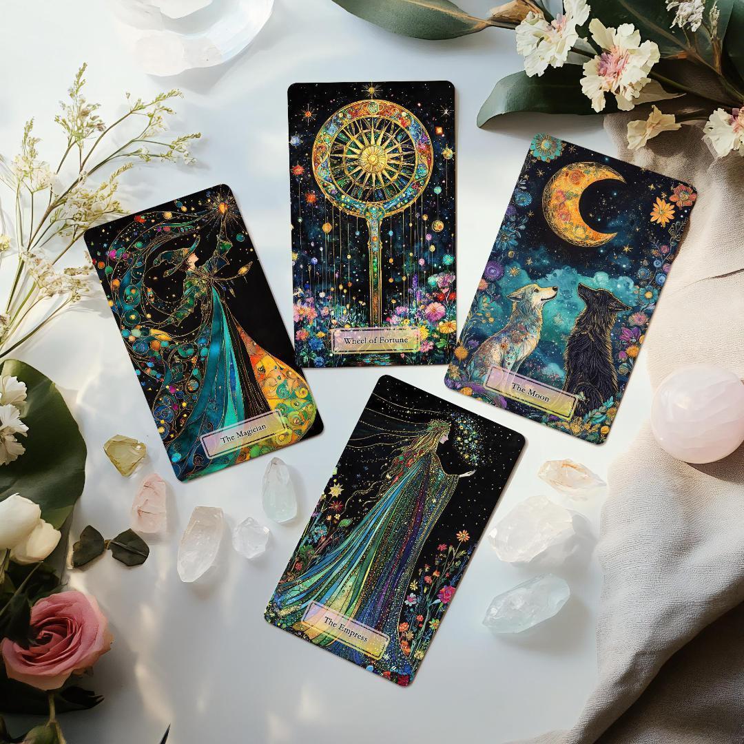 正規品タロットカード✨金縁ver✨美麗イラスト✨夜空と星の魔法の庭の神秘のデッキ