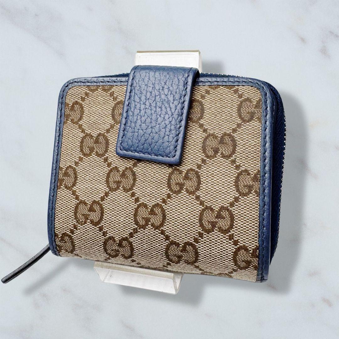 601 美品 GUCCI コンパクトウォレット 二つ折り財布 GGキャンバス x