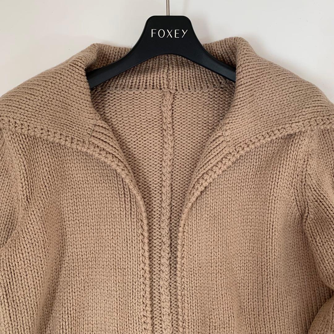 FOXEY ロングカーディガン　ウイングカラー　エンジェルヘアコットン　ベージュ