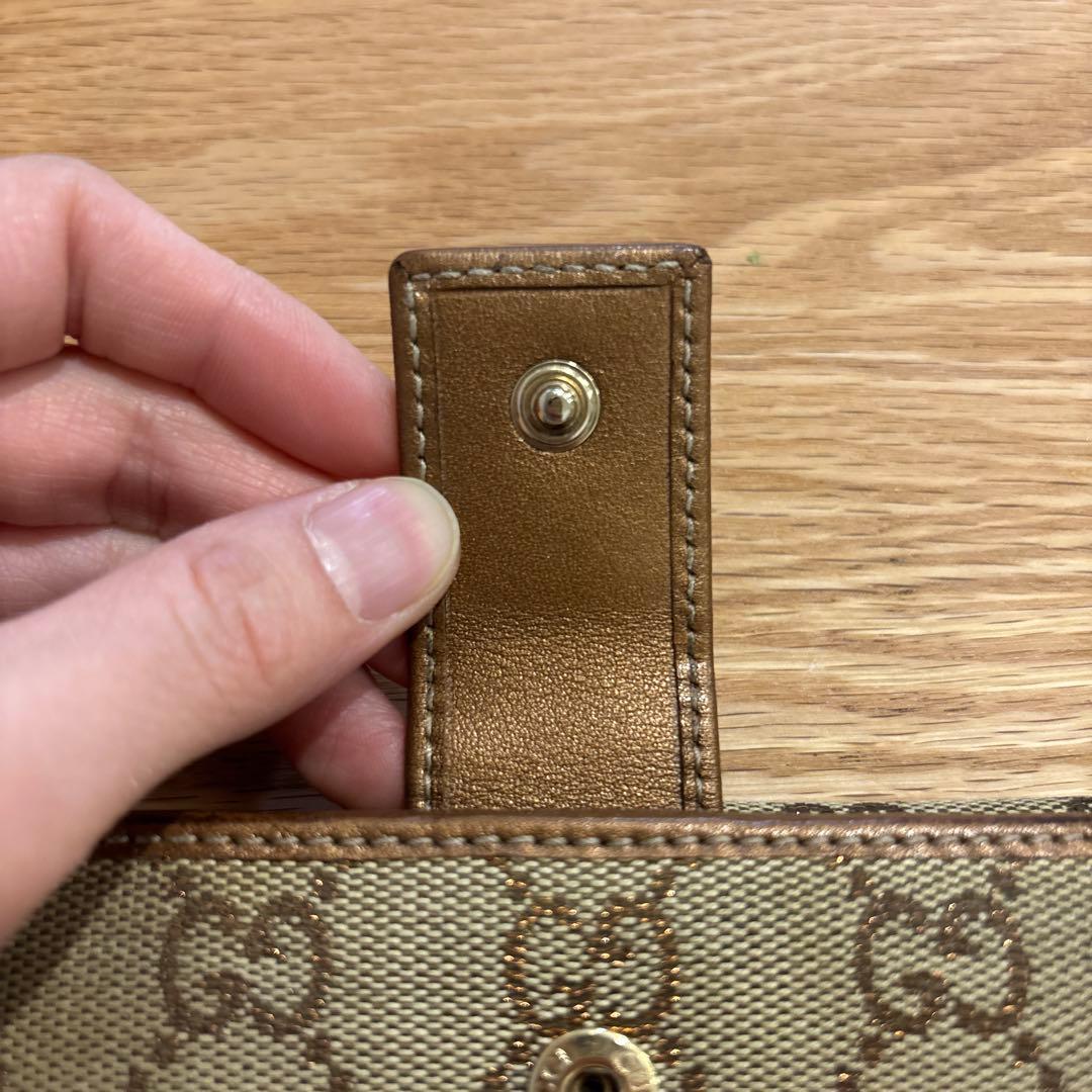 GUCCI グッチ 二つ折り財布 GG ハート キャンバス ロゴ ブロンズ