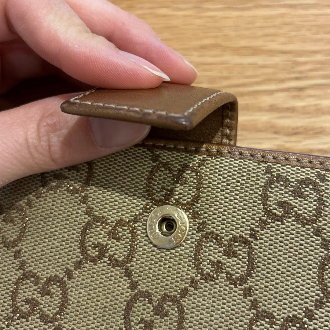 GUCCI グッチ 二つ折り財布 GG ハート キャンバス ロゴ ブロンズ