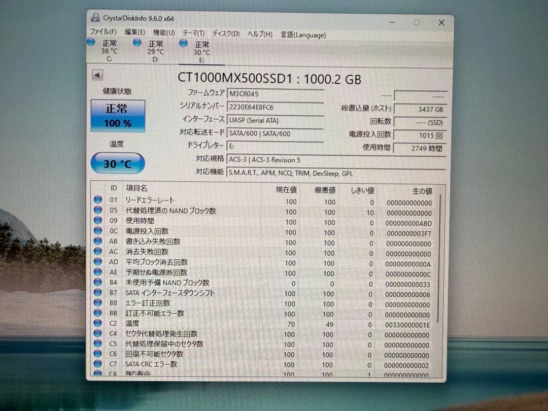 内蔵型SSD crucial MX500 1000GB