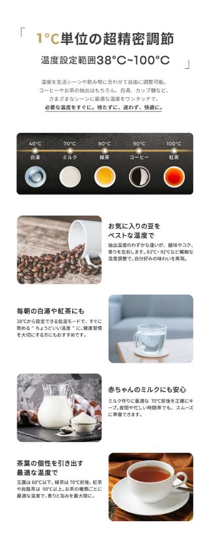 【新品】電気ケトル 0.9L 1℃単位温度調節 保温機能付き 細口 ステンレス製