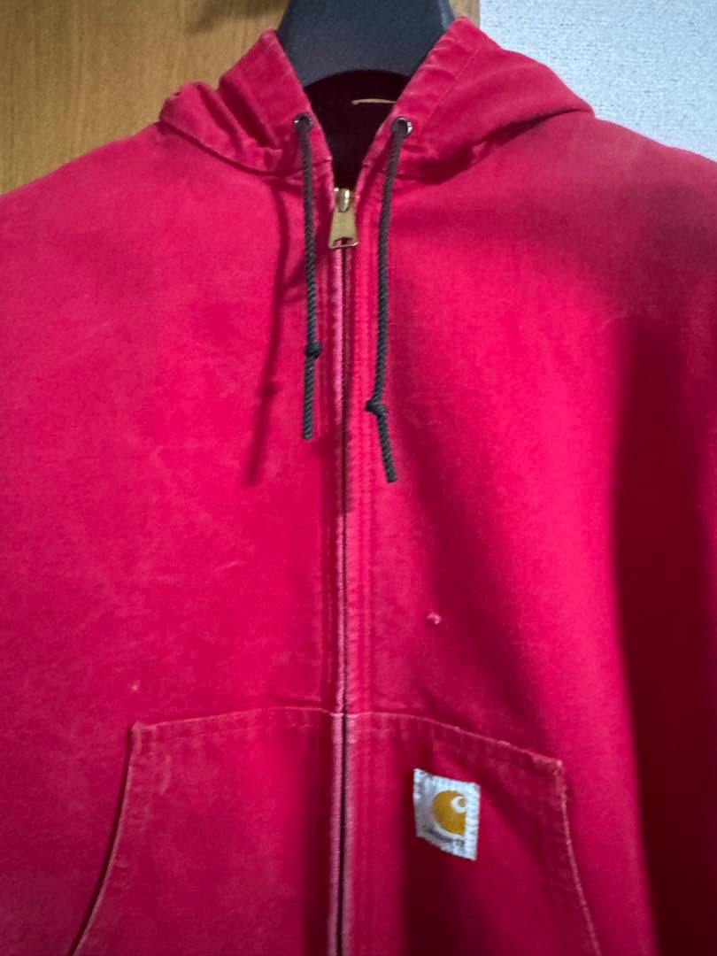 の*ぶ様 90s USA製 Carhartt アクティブジャケット レッド フェ