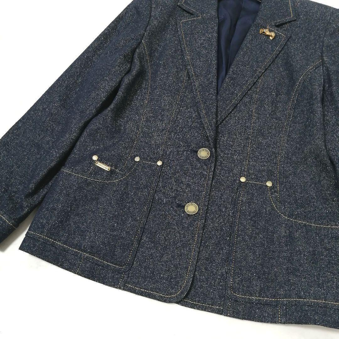 極美品✨ レオナール　デニム ジャケット　ブローチ　シルク　13　大きいサイズ