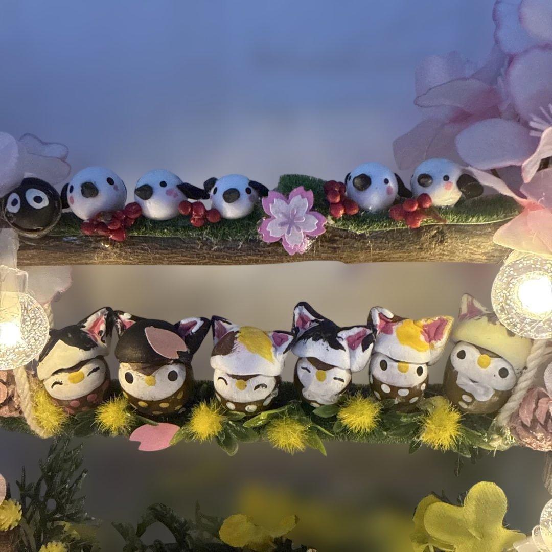 どんぐりアート♡春のBIGオブジェ＆春のタペストリー風ライト付きオブジェ♡