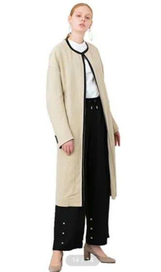 【美品】CINOH ノーカラーリネンコート ライトブルー36