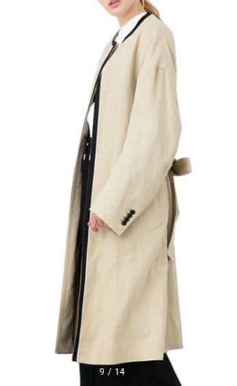 【美品】CINOH ノーカラーリネンコート ライトブルー36