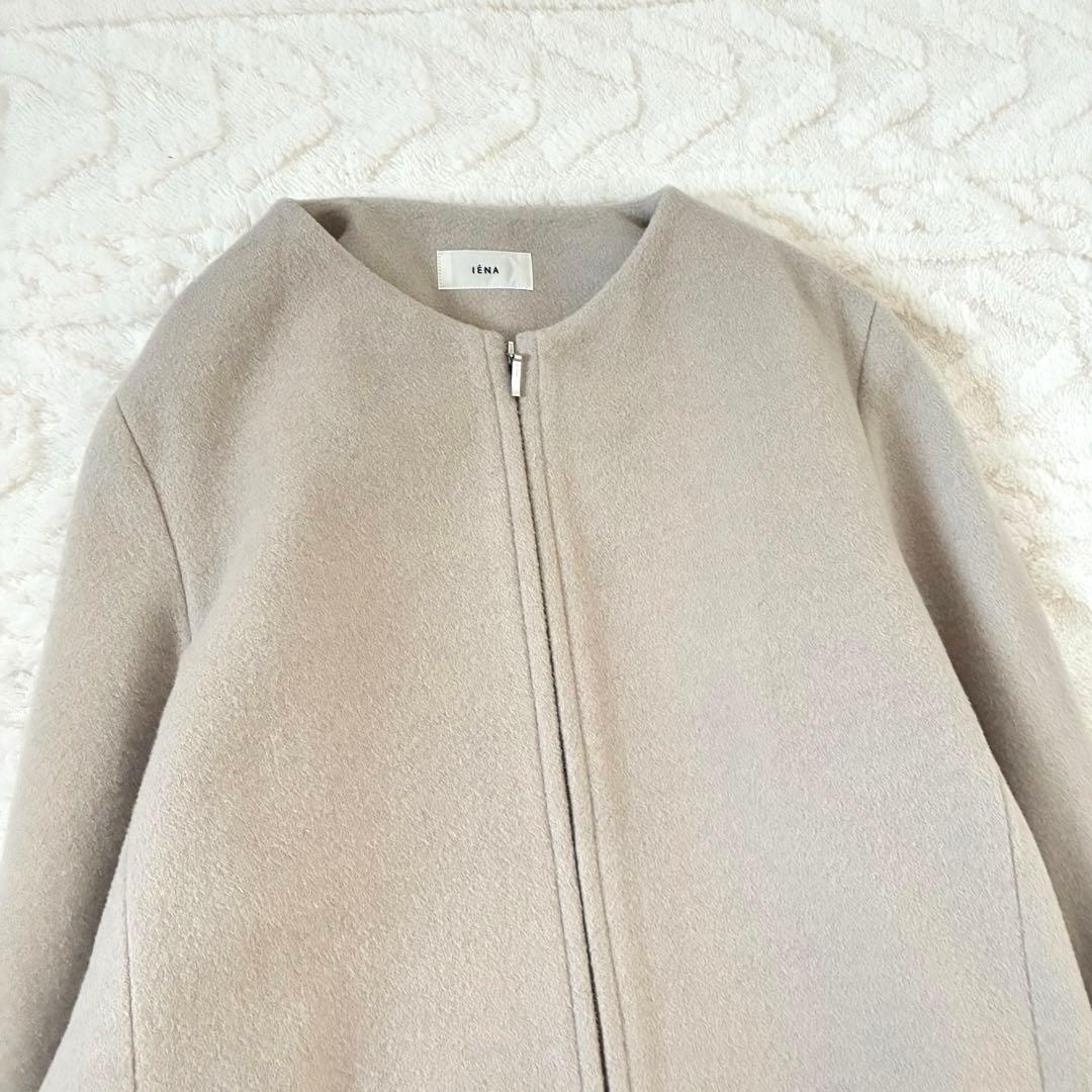 IENA ノーカラー バックベルト　ウール　ロングコート ベージュ　日本製