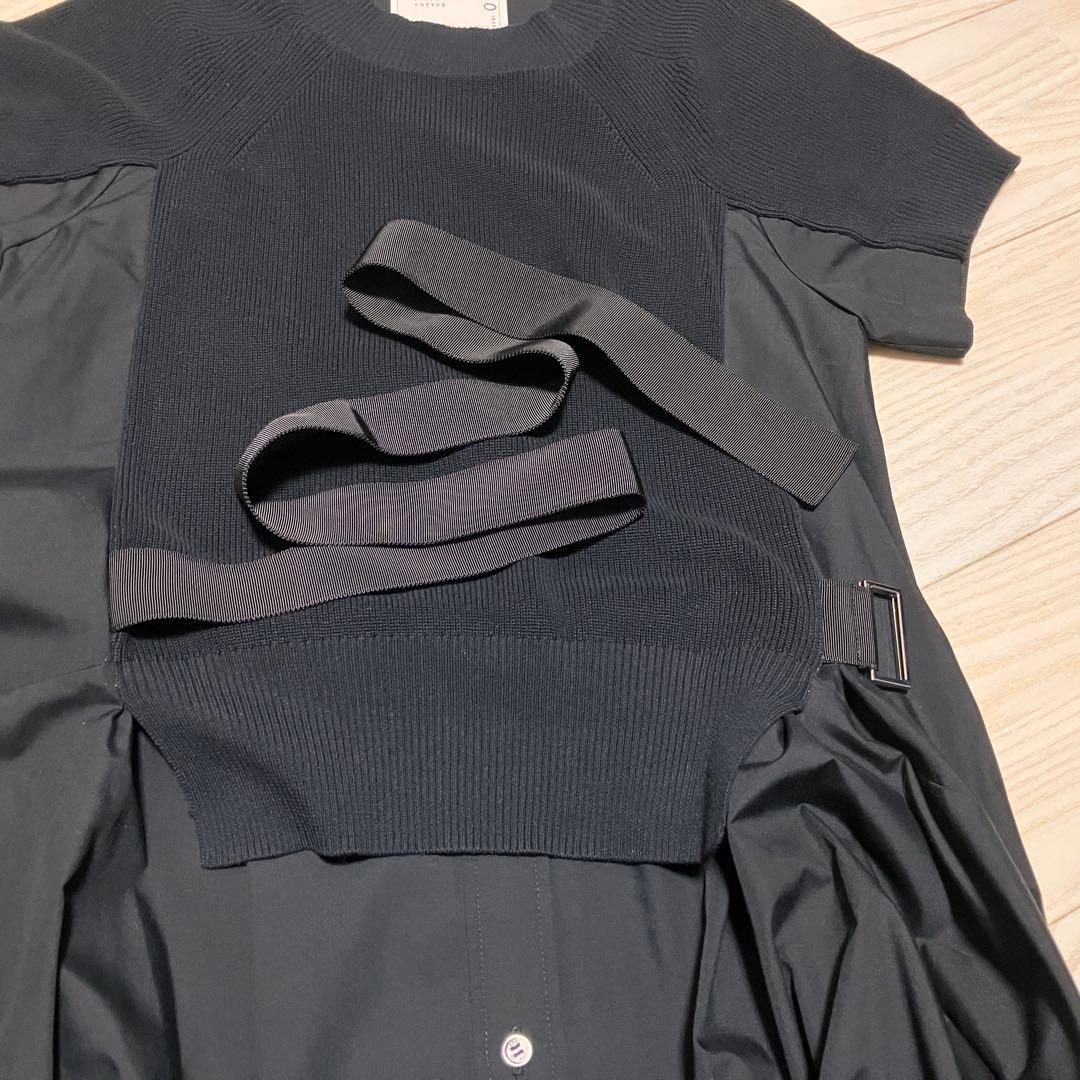 美品 sacai ドッキングワンピース　コットンニット　ポプリン　ベルテッド　黒