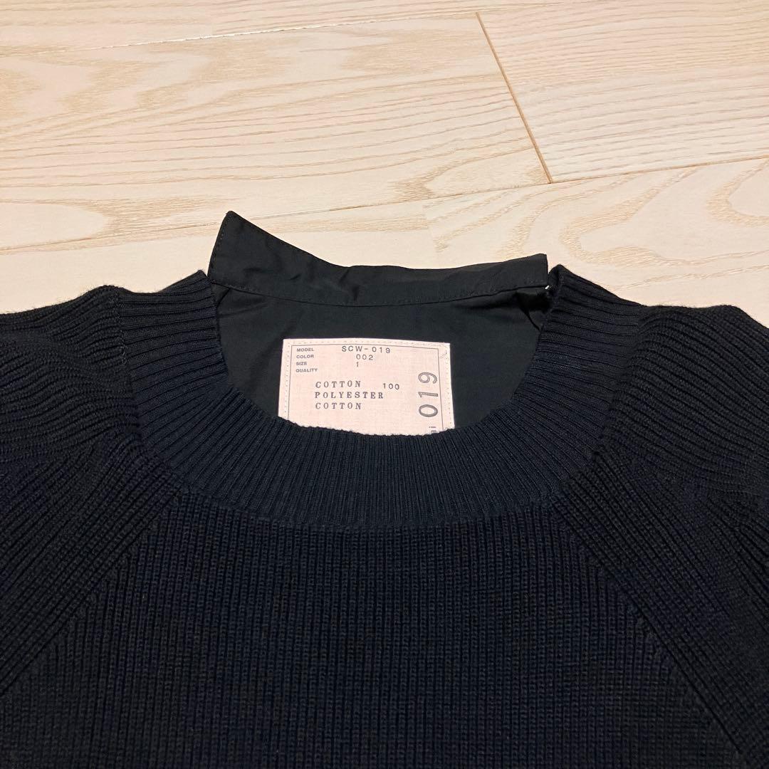 美品 sacai ドッキングワンピース　コットンニット　ポプリン　ベルテッド　黒