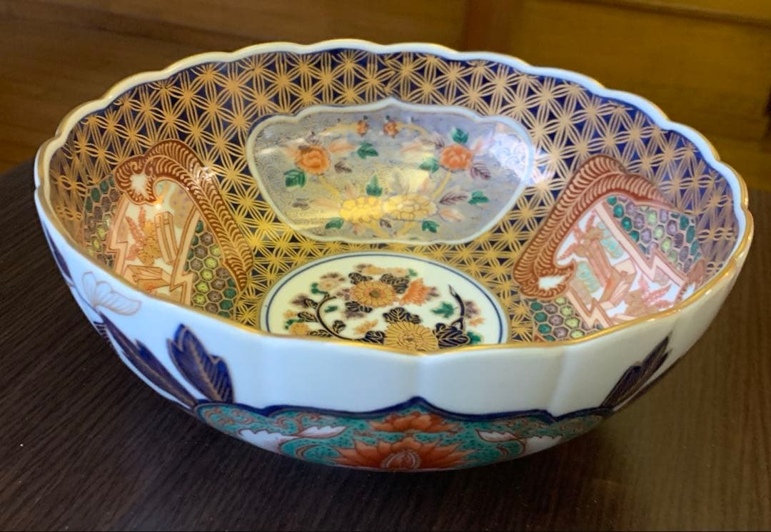 大鉢 有田焼 日肥其泉 昭和年製 金彩色絵 直径24cm