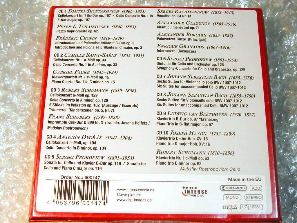 CD10枚組ロストロポーヴィチBOXバッハ無伴奏チェロ組曲/1955年盤!新品!