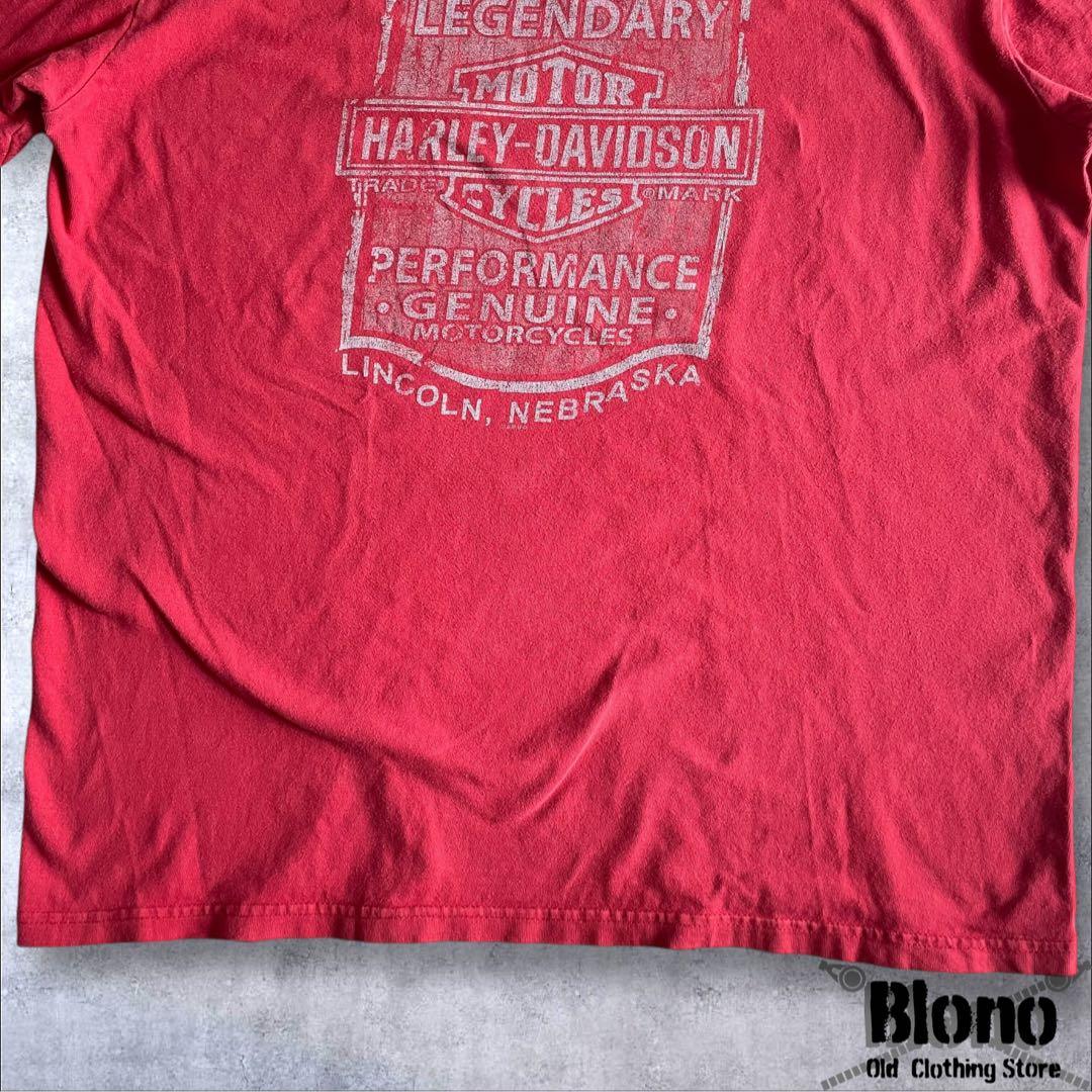 00s海外ストリートHarley-Davidsonプリント赤Tシャツc-boy