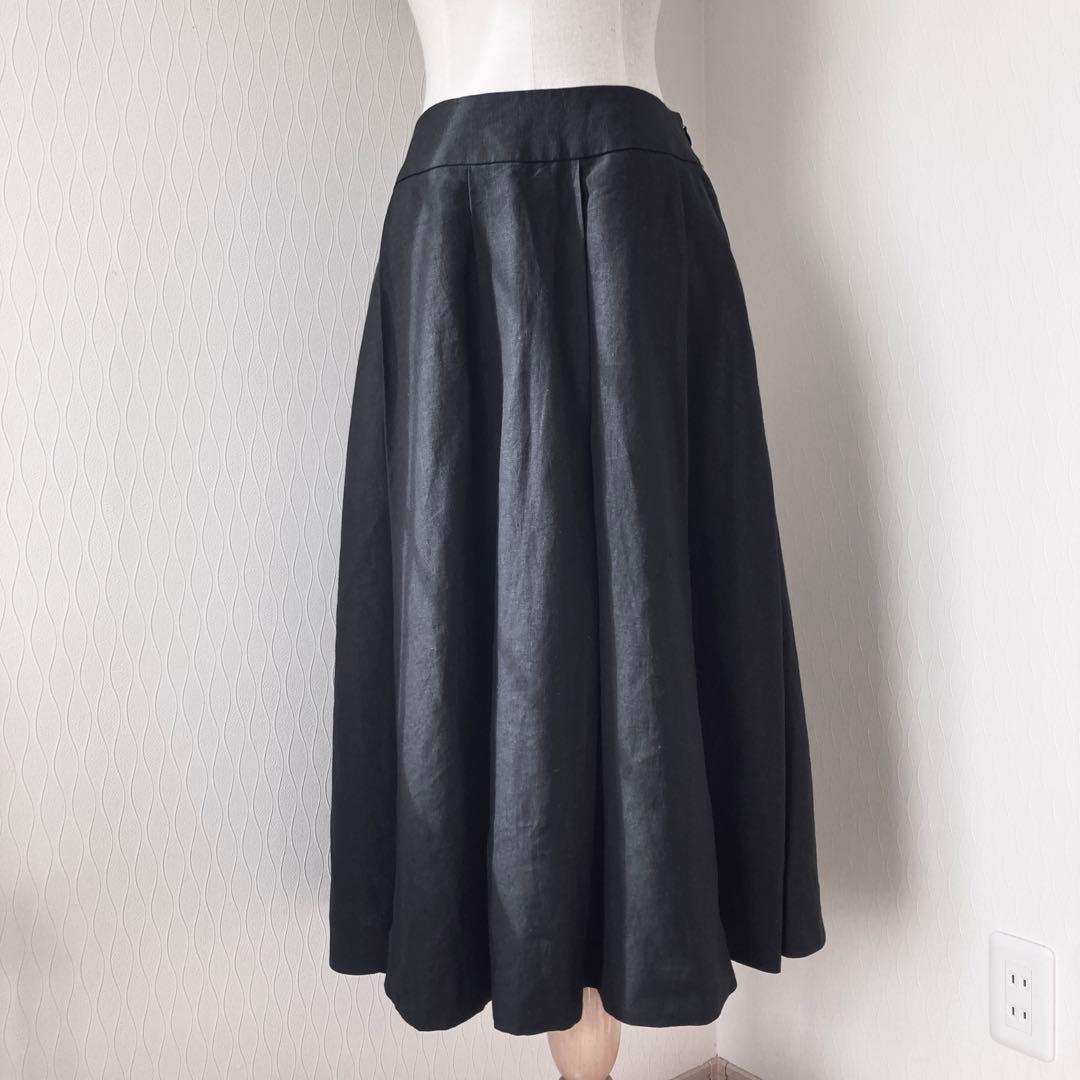 美品＊マーガレットハウエル リネン 3プリーツスカート ブラック 黒 日本製