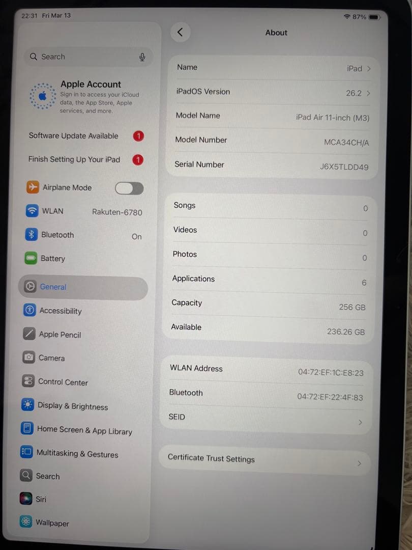 iPad本体 Ipad Air 11 M3 chip (Apple Genuine )