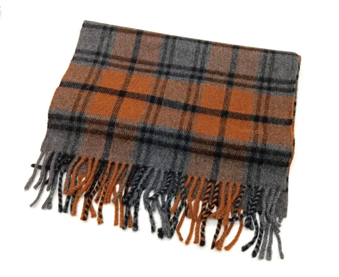 Hermès タータンチェック柄 カシミヤ100％マフラー
