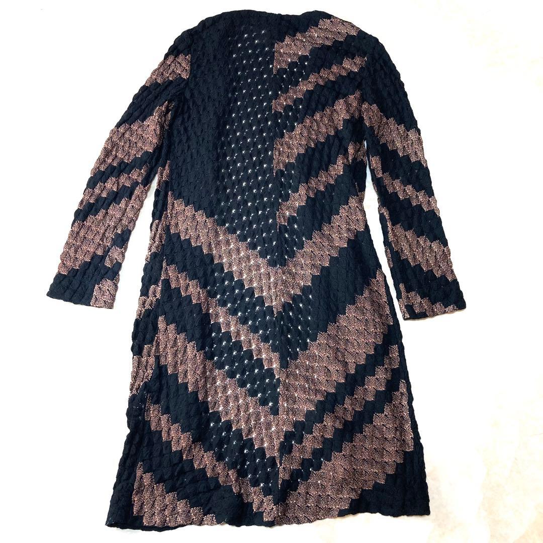 美品　ミッソーニ 最高級オレンジタグ　ロングカーディガン　黒地に銅褐色