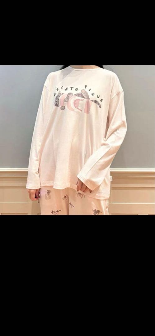 新品未使用タグ付ジェラートピケ　プレイフルキャットロンT &ロングパンツ ピンク
